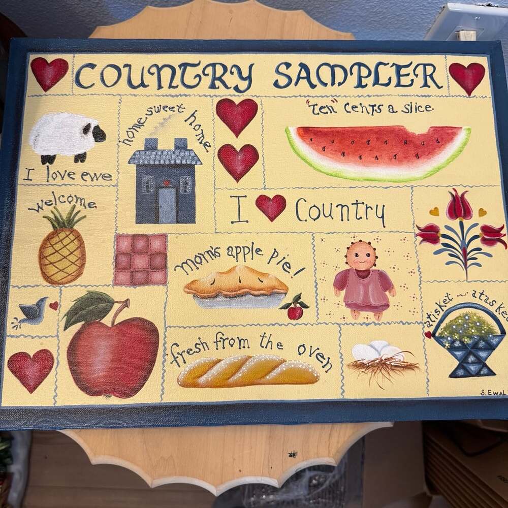 Country Sampler Cottage Core Hand Painted Canvas Art